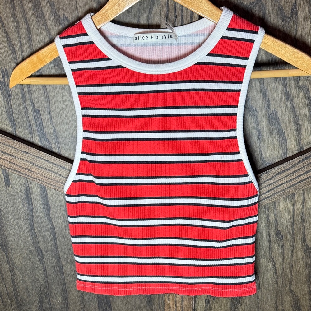 Alice + Olivia Red and Black Striped Tank Top